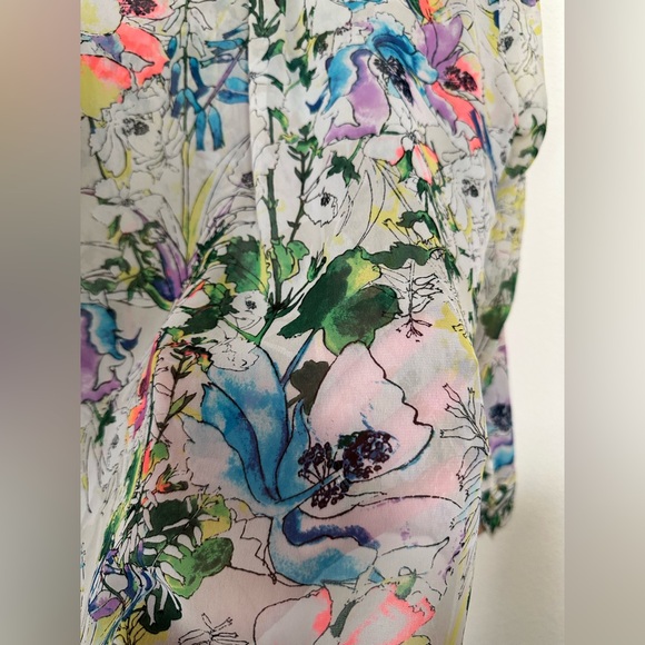 Express The Portofino Shirt Colorful Floral Sheer Blouse - Picture 4 of 4